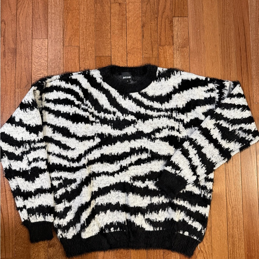 Men’s Just Cavalli Monochrome Zebra Pattern Fuzzy Sweater - Medium